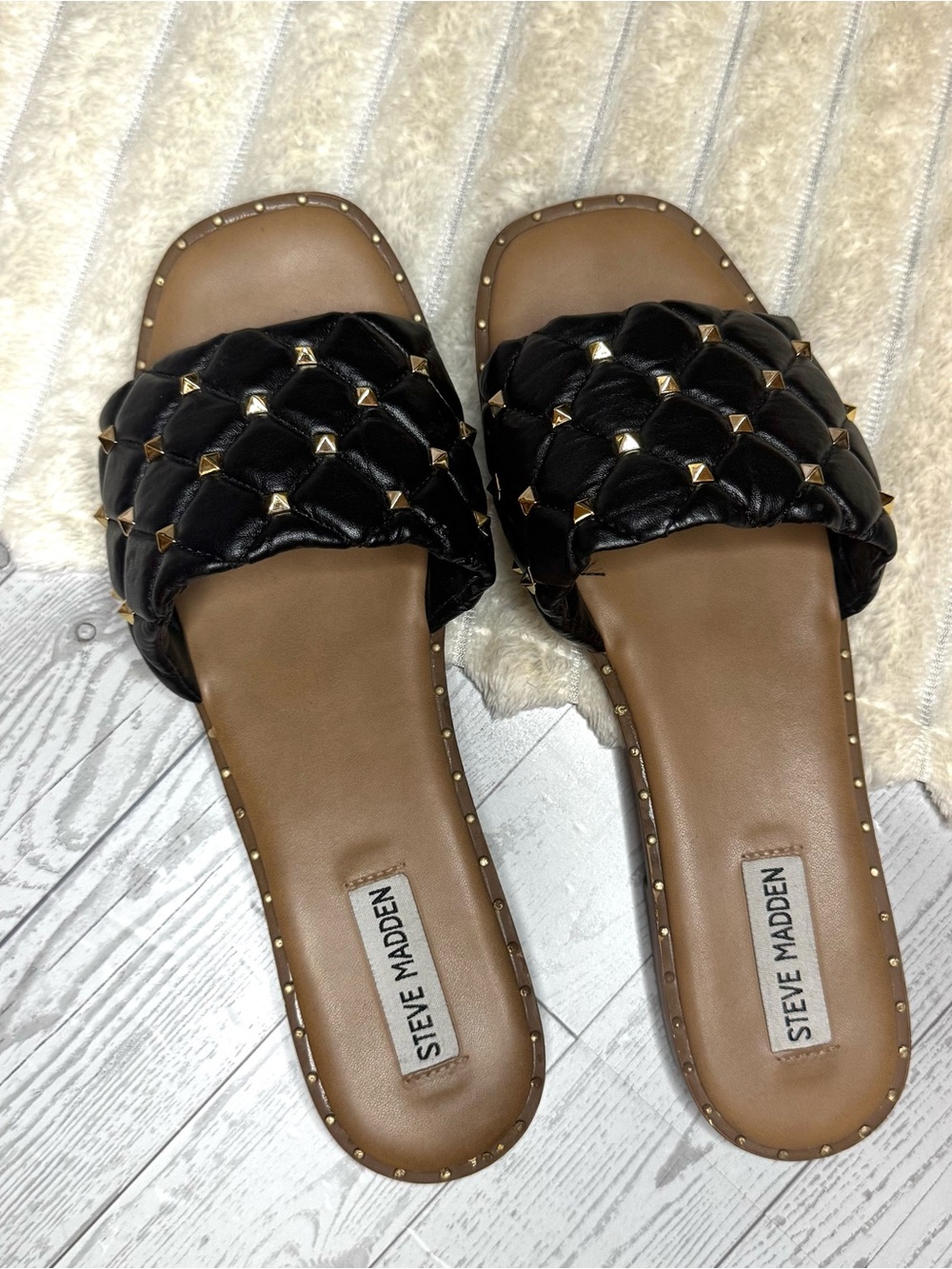 STEVE MADDEN Leith Vegan Leather Studded Slide Sandals 9.5